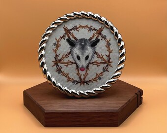 Opossum Pentagram Framed Cross Stitch