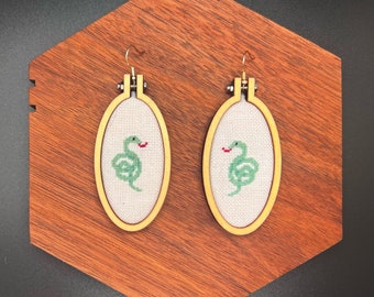 Garden Snake Cross Stitch Earrings