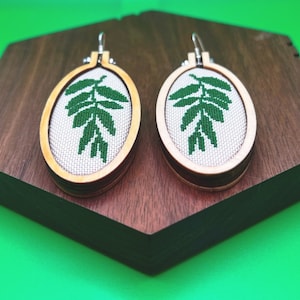 Fern Leaf Cross Stitch Earrings