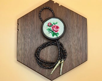 Rose Cross Stitch Bolo Tie