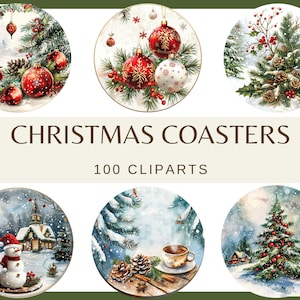 CHRISTMAS COASTERS - 100 clip arts (300 dpi, png, decor, Christmas, Transparent background, commercial use, bundle, digital, winter)