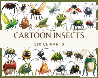 Cartoon Insect Clipart: 110 PNG Graphics (Digital Download)