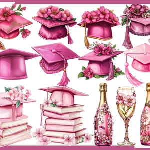 Pink Graduation Watercolor Clipart: 110 PNG Fashion Illustrations ...