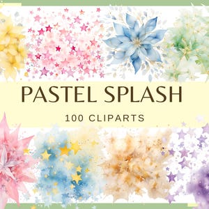 PASTEL SPLASHES Clip Art - 100 imágenes prediseñadas (300 ppp, guardería, png, patrón de salpicaduras de pintura, salpicaduras de tinta de alcohol, abstracto, misterio, decoración del bebé)