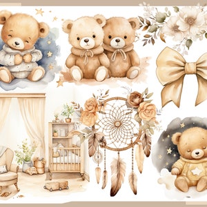 BEIGE TEDDY BEAR 100 clip arts, Baby shower for newborns, Nursery Decor, Baby boy, Baby girl, Beige Teddy Bear image 4