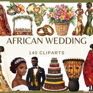 AFRICAN WEDDING - 140 watercolor clip arts (Traditional Bride & Groom, Cultural Wedding Elements PNG, Afrocentric Wedding Clip Art)