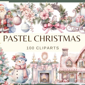 PASTEL CHRISTMAS - 100 Clip Art (300 dpi, Weihnachtsbaum, Haus, Kamin, Deko, Fee, Weihnachtsmann-Schneemann, digital, png, Postkarte)