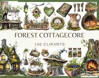 Clipart de bosque estilo cottagecore: Cuento de hadas en acuarela PNG (Descarga digital)