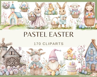 Pastel Easter Watercolor Clipart: 170 PNG Illustrations (Commercial Use)