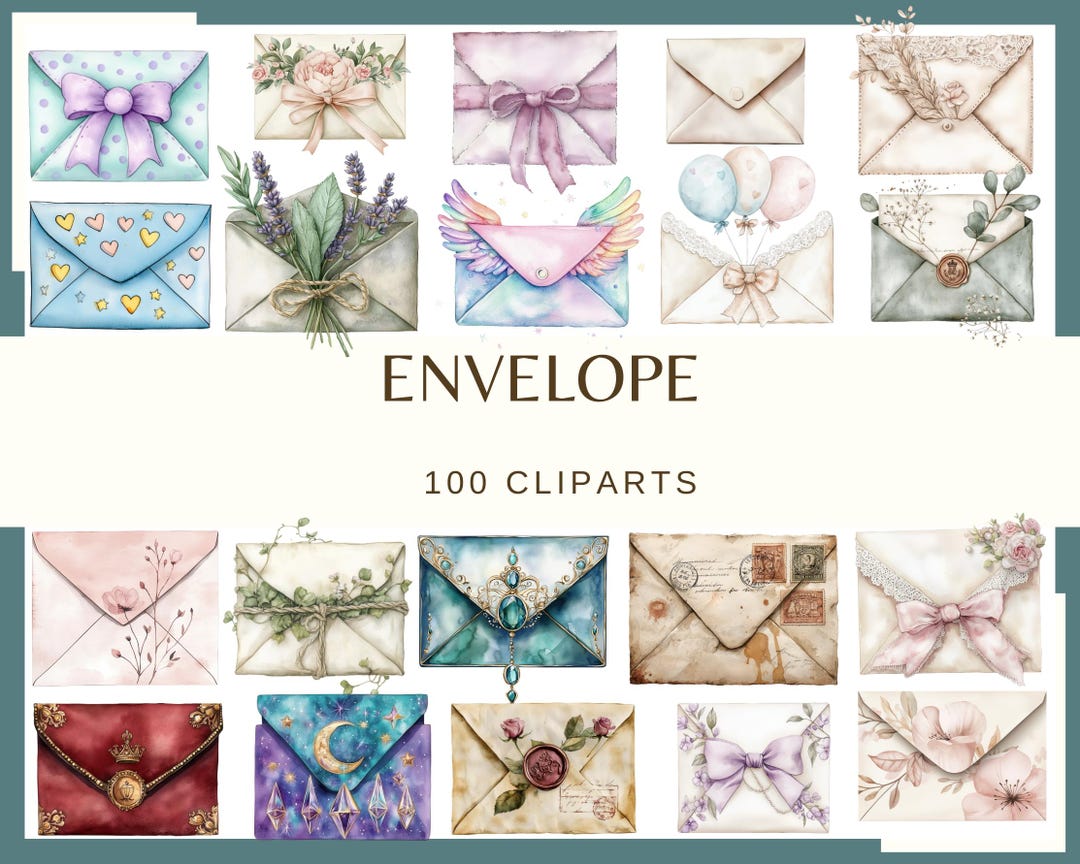 Envelope: 100 PNG, 300 DPI Clipart, Stylish Mail Envelopes Printable ...