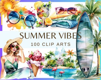 Summer Vibes: 100 PNG, 300 DPI Tropical Beach Designs (Commercial Use, Digital)