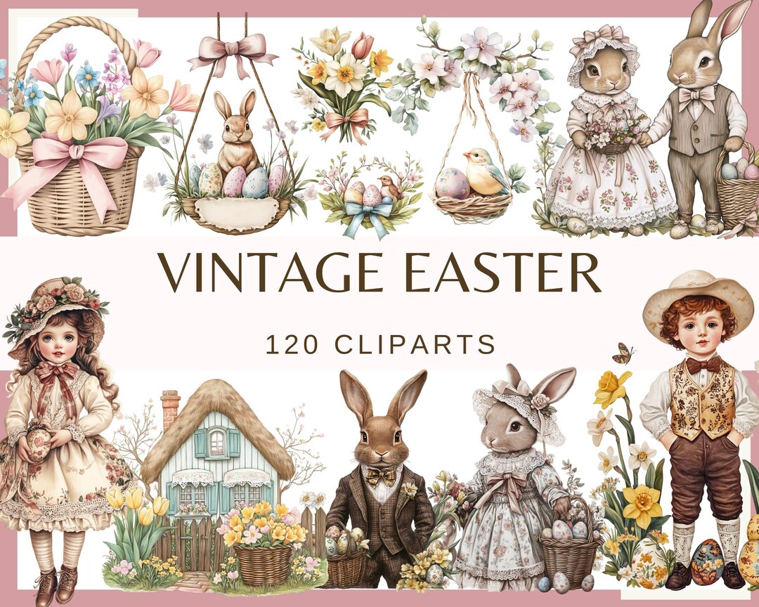 Vintage Easter Clipart: 120 Watercolor PNG Images (commercial Use) - Etsy