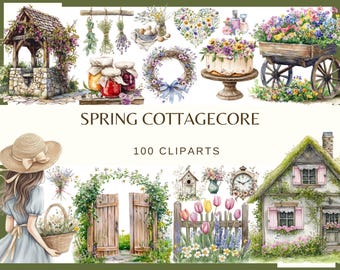 Spring Cottagecore: 100 PNG, 300 DPI | Flower, Rustic Nature (Commercial Use)