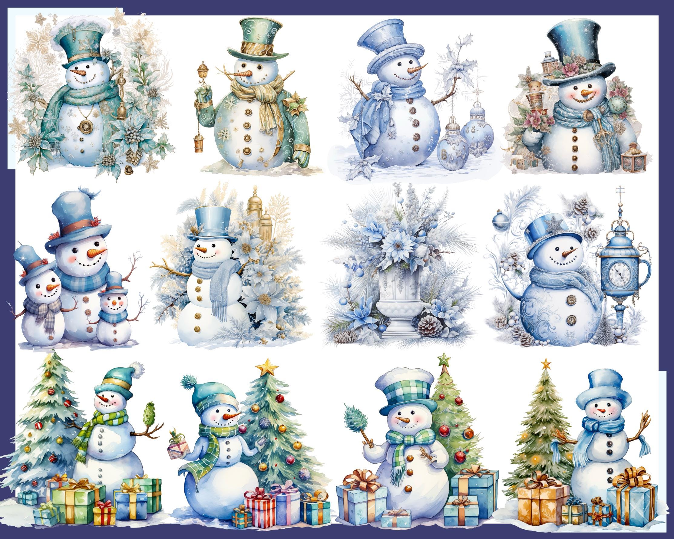 Christmas Snowman Clipart Bundle: 110 PNG Illustrations (commercial Use ...