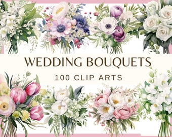 BOUQUETS DE MARIAGE - 110 cliparts aquarelles (png, 300 dpi, chronologie du mariage png, icônes d'éléments de mariage, journal indésirable, mariée)