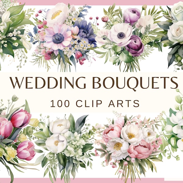 WEDDING BOUQUETS - 110 watercolor clip arts (png, 300 dpi, Wedding Timeline png, Wedding Elements Icons, Junk Journal, bride)