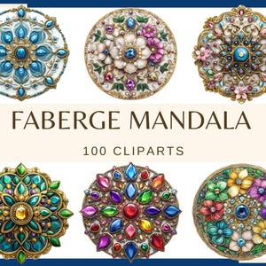 FABERGE MANDALA - 100 clip arts (300 dpi, transparante achtergrond, commercieel gebruik, bundel, digitaal, india, png, kleurrijk mandala-edelsteengoud)