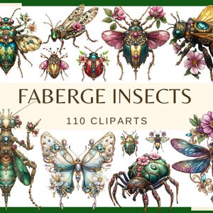 FABERGE INSEKTEN - 100 Clip-Arts (300 dpi, Gottesanbeterin, Heuschrecke, Käfer, Motte, Schmetterling, Aquarell, Libelle, Fliege, Spinne, Insekt)