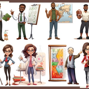 May include: A group of eight people, some wearing glasses, standing in front of various objects, including a whiteboard, a map, a scale, a painting, and a book.