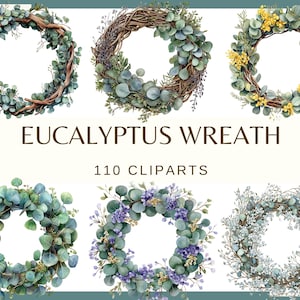 Couronne d'eucalyptus - 110 images clipart (verdure, png, 300 dpi, cadre d'eucalyptus, eucalyptus avec fleurs, numérique, floral, feuillage)