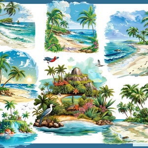 PARADISE ISLANDS 100 clip arts 300 dpi, png, commercial use, bundle, digital, sea life, png, waterfall, parrot, tropic, sunset, sunrise image 9