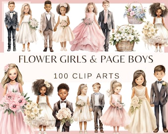 Watercolor Flower Girls & Page Boys Clipart: Wedding PNG Bundle (Digital Download)
