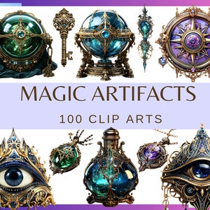 ARTEFACTOS MÁGICOS - 100 imágenes prediseñadas (300 ppp, fondo transparente, paquete, esotérico, png, místico, brujería, ocultismo, mago, misterio)