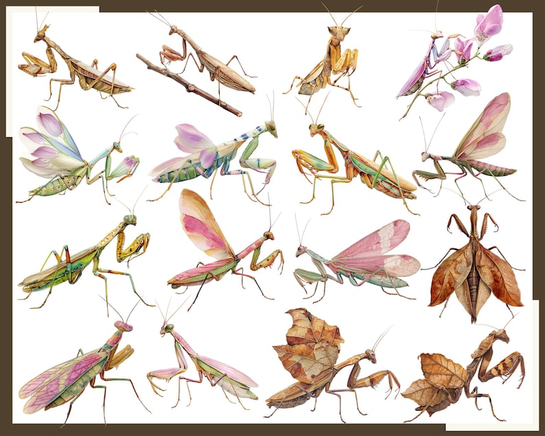 Spider & Praying Mantis Clipart: Watercolor Insect Graphics (100 PNG ...