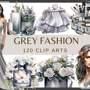 GRAU FASHION - 120 Aquarell Cliparts (png, 300 dpi, Mode-Illustration, Mode-Bücher Fashionista Chic Girl Prinzessin Mode Grafiken)