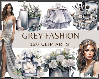 GREY FASHION - 120 watercolor clip arts (png, 300 dpi, Fashion Illustration, Fashion Books Fashionista Chic Girl princess Fashion Graphics)