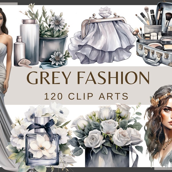 GREY FASHION - 120 watercolor clip arts (png, 300 dpi, Fashion Illustration, Fashion Books Fashionista Chic Girl princess Fashion Graphics)