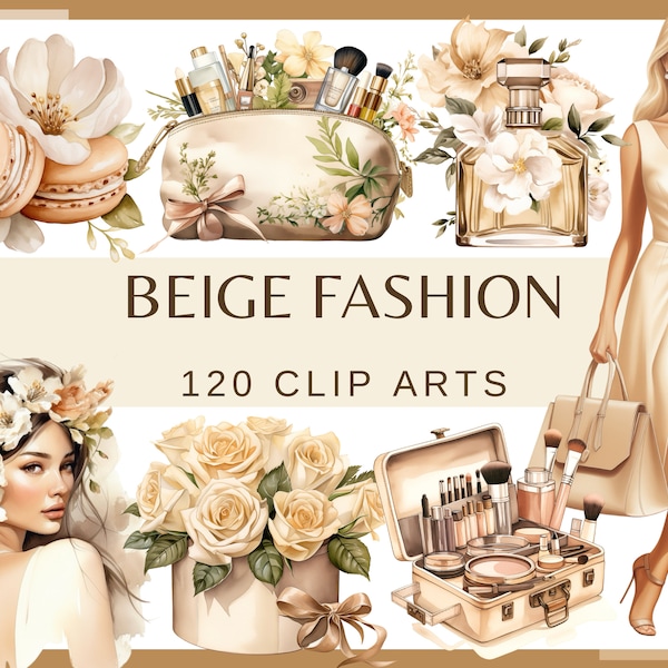 BEIGE FASHION - 120 watercolor clip arts (png, 300 dpi, Fashion Illustration, Fashion Books, Fashionista Chic Girl Glamour Fashion Graphics)