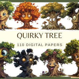 ARBRES ORIGINAUX - 110 images clipart (300 dpi, usage commercial, arbre féerique fantastique, joli arbre kawaii, arbre drôle de verdure pour sauver la terre)