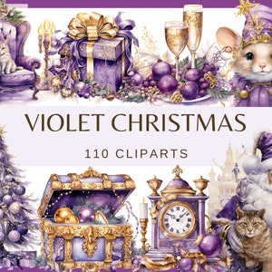 VIOLET CHRISTMAS - 110 Clip Art (300 dpi, Weihnachtsbaum, Deko, Fee, Weihnachtsmann-Schneemann, Haus, Kamin, digital, png, Postkarte)