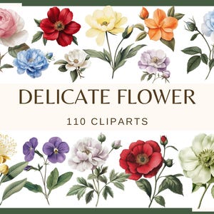 DELICATE BLOEMEN - 110 clipart (300 dpi, commercieel gebruik, bundel, digitaal, zachte gouden bloemen, bloemen, bruiloftselementen, junkjournal)