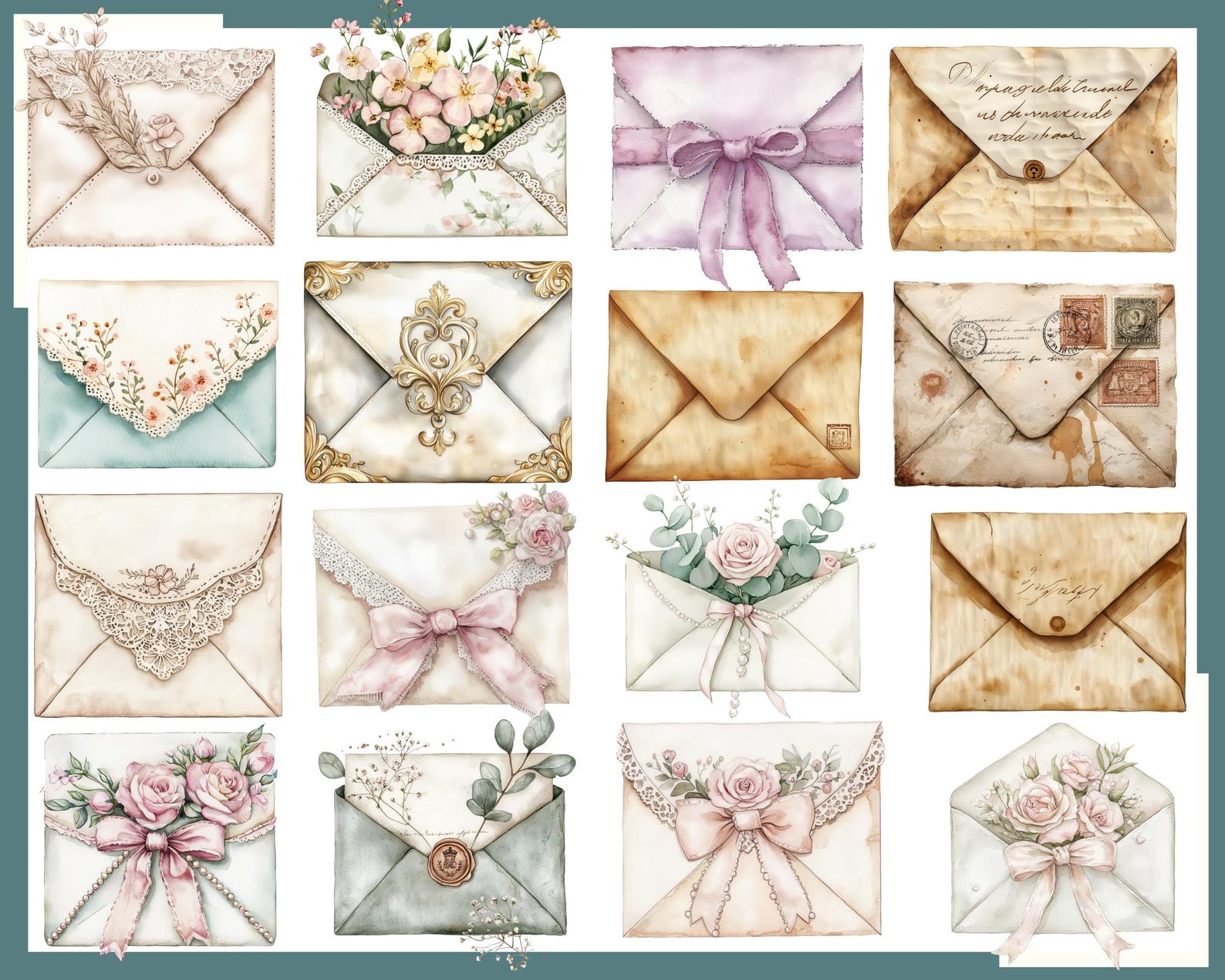 Envelope: 100 PNG, 300 DPI Clipart, Stylish Mail Envelopes Printable ...