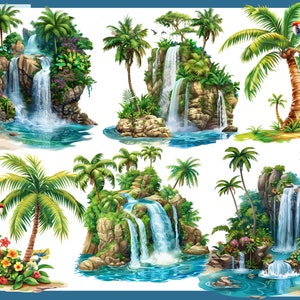 PARADISE ISLANDS 100 clip arts 300 dpi, png, commercial use, bundle, digital, sea life, png, waterfall, parrot, tropic, sunset, sunrise image 3