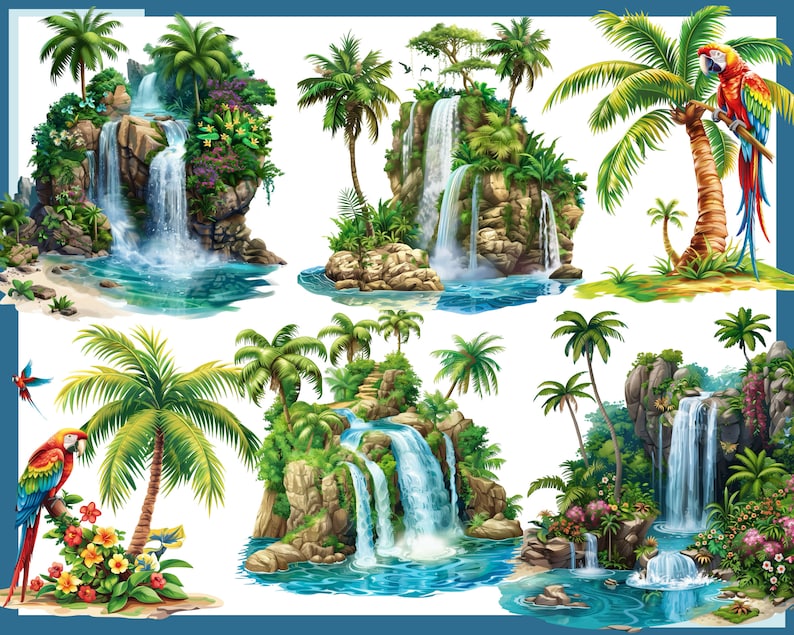PARADISE ISLANDS 100 clip arts 300 dpi, png, commercial use, bundle, digital, sea life, png, waterfall, parrot, tropic, sunset, sunrise image 3