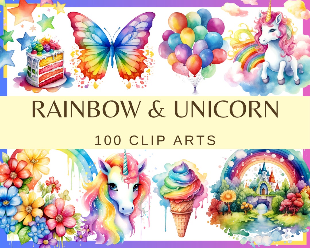 Unicorn Rainbow Watercolor Clip Art: Fantasy Graphics (300 DPI) - Etsy
