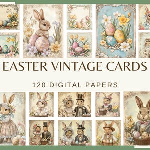 120 Vintage Easter Cards: Watercolor Bunny Clip Art (300 dpi PNG)