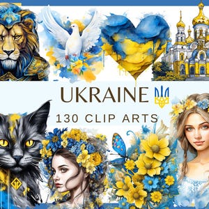 UCRAINA - 130 clip art (300 dpi, png, sfondo trasparente, uso commerciale, bundle, digitale, paese, bandiera ucraina, ragazza, fiori)