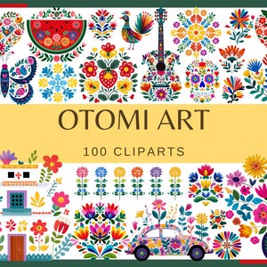 OTOMI ART - 100 clip arts (300 dpi cinco de Mayo party png Mexikanische Volkskunst Tier Blume, Bunt Ethnische Clipart Fiesta Printable Element)