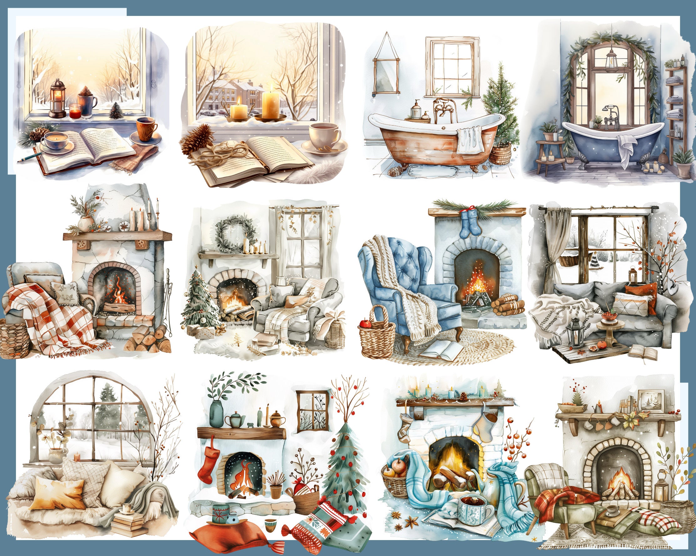 Winter Home Clipart: Watercolor Cozy Interiors (digital Download) - Etsy