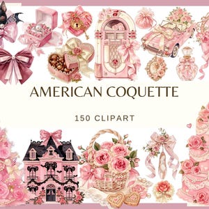 American Coquette: 150 PNG, 300 DPI Pink Shabby Chic Ephemera, Planner Bow Ballet Wedding Christmas Halloween (Commercial Use, Digital)