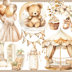 BEIGE TEDDY BEAR 100 clip arts, Baby shower for newborns, Nursery Decor, Baby boy, Baby girl, Beige Teddy Bear image 6