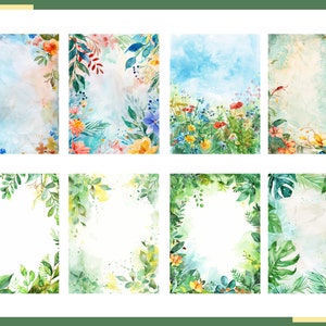 May include: A set of eight watercolor floral and foliage frames with a white background. The frames are perfect for adding a touch of nature to your designs.