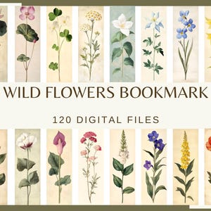 Marque-pages fleurs sauvages - 120 fichiers numériques (marque-page numérique sauvage vintage, pages de journal de conte de fées imprimables Scrapbooking numérique fleurs)