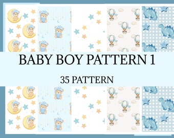 BABY BOY PATTERN 1 - 35 Patterns (Baby shower pour un garçon, Décor de chambre d'enfant, 535 dpi)