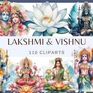 LAKSHMI & VISHNU - 100 clip arts (300 dpi, Lord Vishnu, Goddes Lakshmi, Lotus, commercial use, bundle, digital, india, hindu, png)