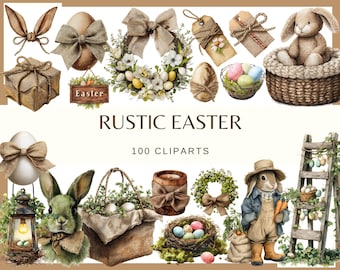 Rustic Easter: 100 PNG, 300 DPI | Bunnies, Pastel Eggs & Spring Elements (Commercial Use)